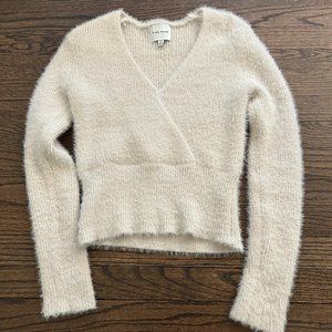 Pink Rose Cream Vneck Sweater